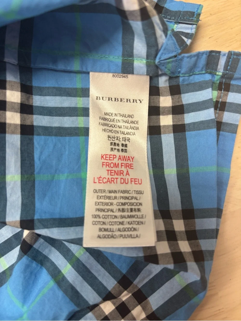 Burberry blue short sleeve plaid button down